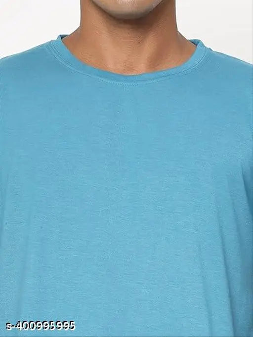 Cotton Blend SkyBlue T-Shirt, short sleeves, printed pattern. Unisex plain round neck, 180Gsm. Bio-Wash pure cotton sinker, suitable for men's tops wear. Men's T-shirt, shirt fabric, plus size T-shirts. Made in India