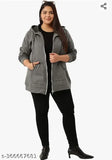 Stylish plus-size dark grey fleece zipper hoodie, ideal for women and girls. Solid design, long sleeves, available in sizes XXL, XXXL, 4XL (India)