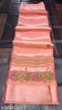 Peach Georgette saree with floral embroidery and satin border