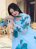 Light blue floral print Georgette Anarkali dress set for women, Indian ethnic wear with dupatta