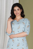 Rayon printed night suit set, AYUSH TEXTILES women's pyjamas with three-quarter sleeves, soft, trendy, and skin-friendly, India origin