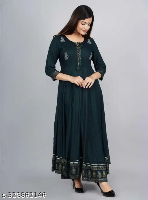 Green and gold border casual wear salwar kameez for women