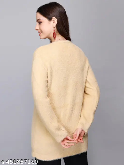 Embroidered net woolen cardigan sweater for women, gentle machine wash, large size, made in India