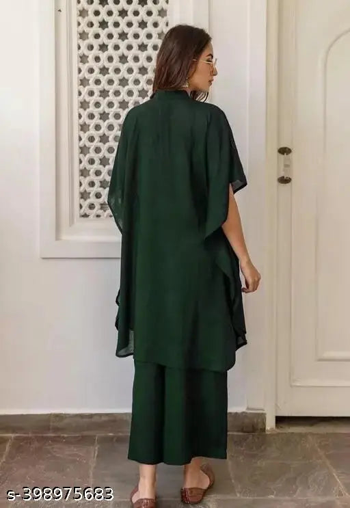 Attractive georgette women's kurta set with kaftan and palazzo set, solid net color-5, three-quarter sleeves, size S-XXL