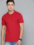 Red cotton blend premium men's polo t-shirt, short sleeves - Made in India