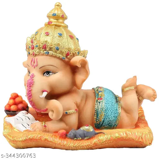 Decorative resin Ganesha statue, 16cm x 12.9cm, Indian craftsmanship, for home decor & office gifts