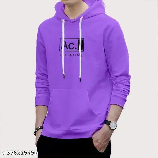 Cotton blend full-sleeve printed hoodie, men's t-shirt in rich colors by CHAUHAN, Indian brand
