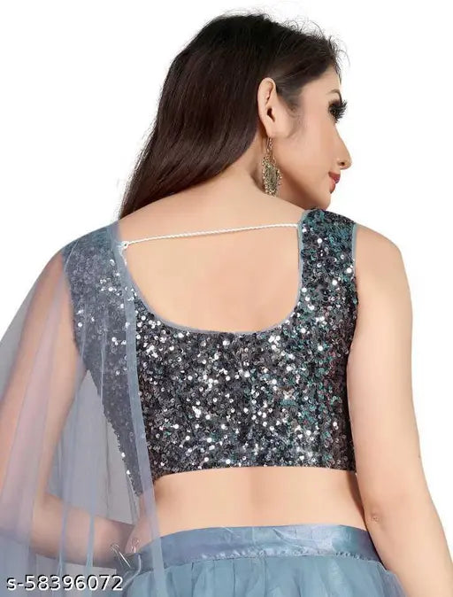Embellished net lehenga choli set with dupatta, Indian Bollywood style semi-stitched net lehenga (38m/70m/2.2m)