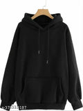 Black fleece women's solid hood jacket, premium quality and stretchable fabric