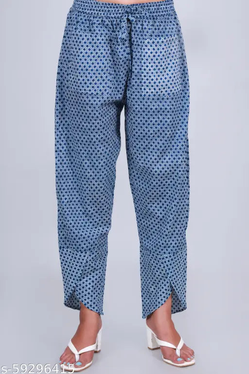 Blue patterned wide-leg pants, traditional payjama, unstitched fabric 3m