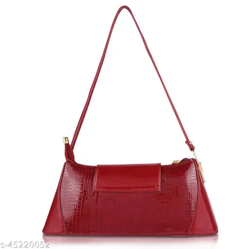 Trendy women's red shoulder bag, crossbody strap, zip closure