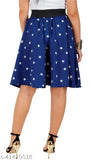 Women's blue denim skirt with star pattern and elastic waistband