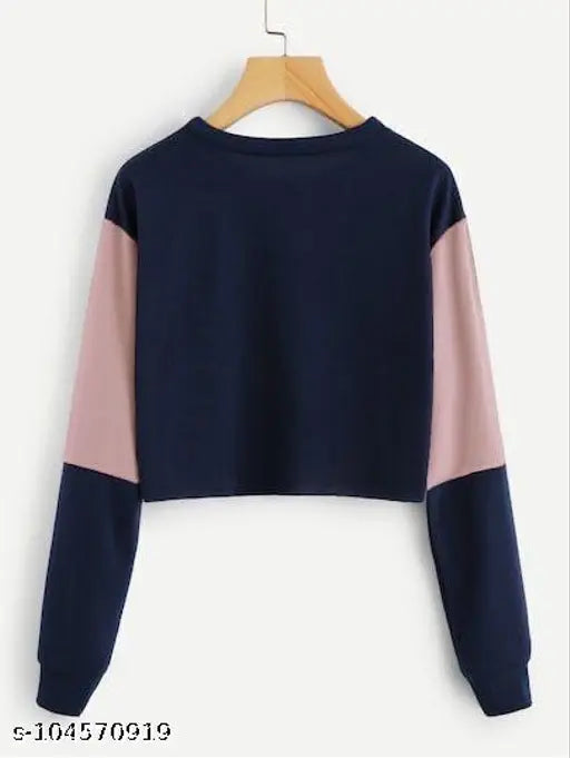 Colorblocked cotton long sleeve crop top for women and girls, casual daily wear