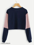 Colorblocked cotton long sleeve crop top for women and girls, casual daily wear