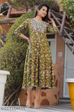 Womens long printed rayon anarkali kameez with embroidery