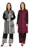 Wool printed net kurta set with pants for women, BLUSHH COLLECTION, long sleeves, pack of 2, Indian origin