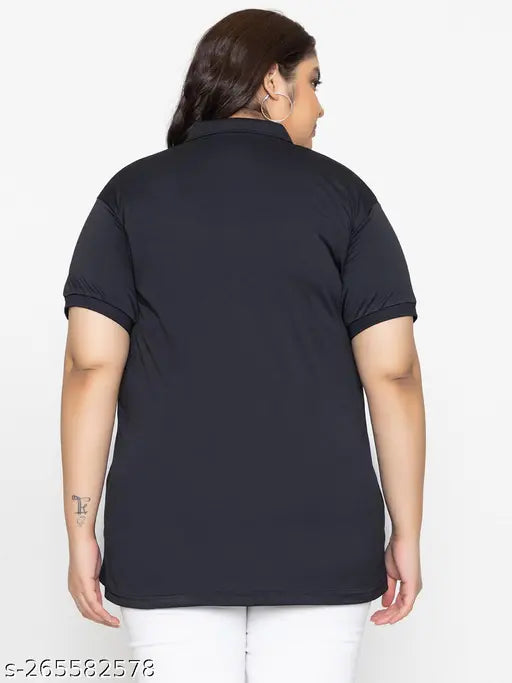 Solid black cotton blend short sleeve women's t-shirts for various occasions, India origin