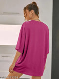 Purple cotton oversized loose-fitting printed front and back t-shirt for women
