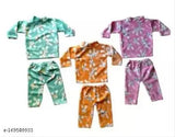 Velvet new born baby winterwear dress set with t-shirt pyjama, printed pattern
