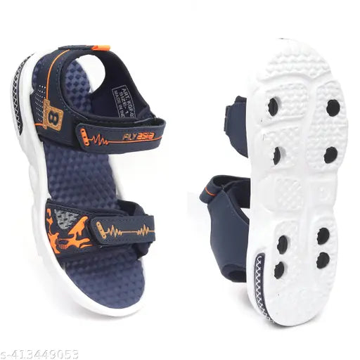 Black sandals with orange accents, for boys and girls aged 5-12 years