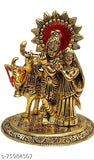 Metal Radha Krishna figure with cow, Indian Krishna idol on display
