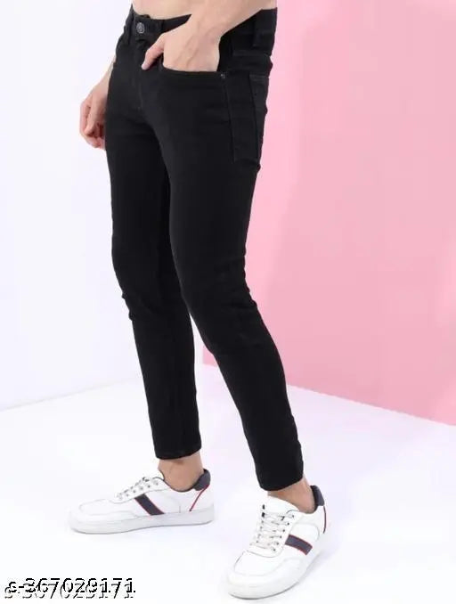 Cotton blend solid black jeans by MOD MEN for men, size 28/30/32/34/36