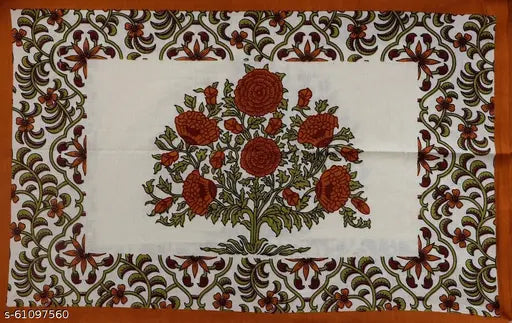 Sanganeri Printed Cotton Flat Sheets, 144 thread count, ideal for summer, adult use, 2 pillow covers, India origin