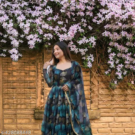 Pretty modern Georgette dress with long sleeves, printed net, and wine tone. Full sleeves and bodycon style for party wear, machine washable