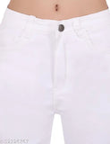 Trendy white women jeans with visible pockets and zip closure