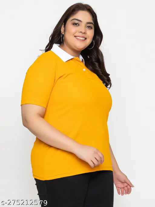 Women's plus size polo collar neck T-shirt combo pack of 2, cotton blend, short sleeves, solid color, XL & XXL sizes, dryfit cotton polyester Lycra fabric
