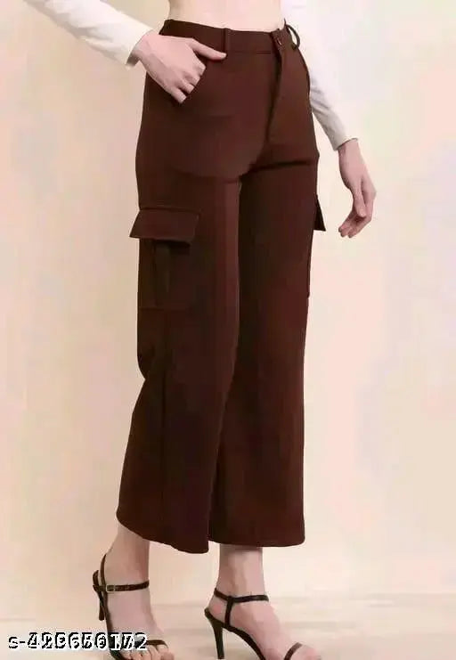 Brown Lycra Cargo Pant, solid design for casual wear, perfect fit with waist size 32, length 38, and hip 33 inches