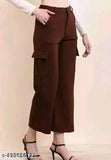 Brown Lycra Cargo Pant, solid design for casual wear, perfect fit with waist size 32, length 38, and hip 33 inches