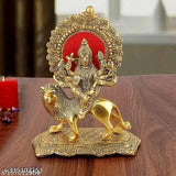 METAL HAND CARVED MAA DURGA MURTI IDOL FOR POOJA | DEVI MAA FIGURINE SHOWPIECE | GOLDEN COLOR SMALL SHERAWALI MATA ON LION | GODDESS MAA SHAKTI FOR NAVRATRI | BEAUTIFUL STATUE OF MAA AMBEY FOR HOME DECOR | SCULPTURE