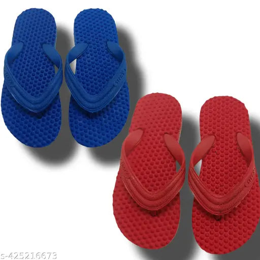 Rubber striped net kids flip flops, 2 pairs for 5-9 years old, essential boys' durable dotted slippers from India