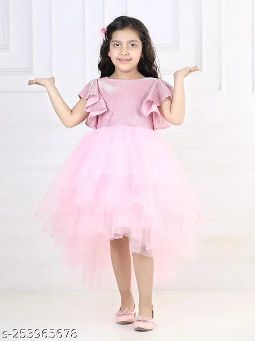 BabyPink embellished net hilow dress for girls party wear, Indian origin