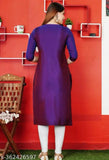Art Silk purple embroidered kurti for women, three-quarter sleeves, size S-5XL, India origin