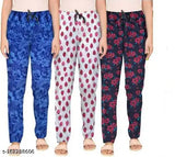 Lower-leg, cotton-print track pants in soft cotton lounge wear as a nightwear set for women or girls