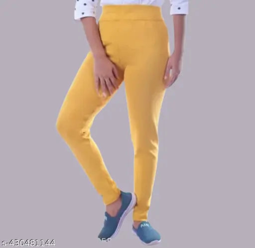 Cotton blend plain women's jeggings, hoseiry cotton waste recycled, high-waisted style, versatile for any occasion