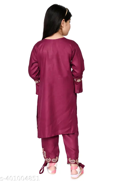 Embroidered Rayon Franky top & bottom set for girls, A-line trousers with dupatta, Indian kids' fashion