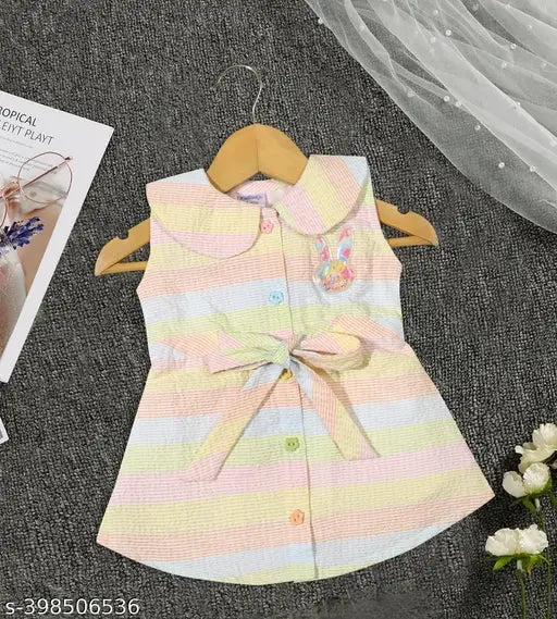 Striped cotton sleeveless baby girls frock dress, Indian traditional wear for 0-3 months to 5-6 years