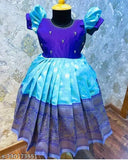 Silk net ethnic gown for 1-2, 2-3, or 3-4 years old. Classic Indian girls' clothing on mannequin
