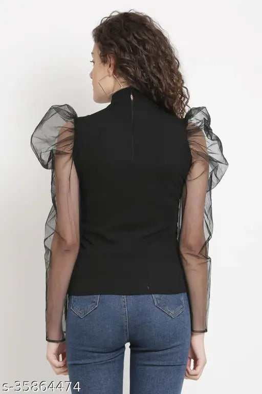 Solid lycra long-sleeve top for women, size S (bust 34in, length 24in), made in India