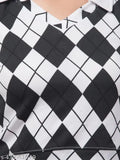 Checked cotton-blend long-sleeve women's t-shirt, all-over print, size S (Bust 34in, Length 24in)