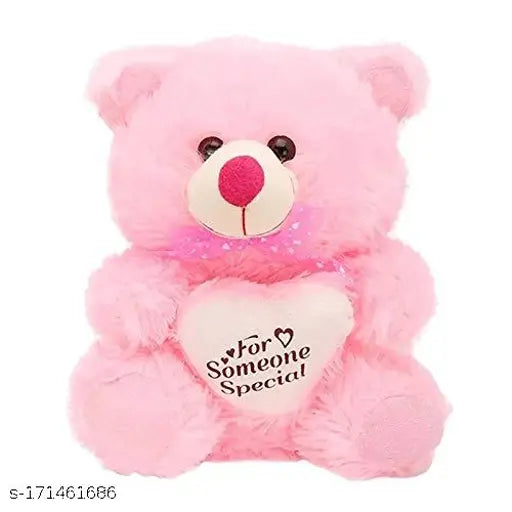Pink with Heart Teddy Bear, soft & cuddly 30cm long for girls play, non-toxic polyester & fur