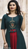 Tanjian Women's Rayon Anarkali Kurta in blue with gold print, perfect for office or casual wear, daily use or weddings