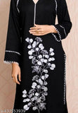 Black rayon embroidered Pakistani kurta pant set, three-quarter sleeves, pack of 2, various sizes available. Embroidered net design, coordinating women's fashion from India