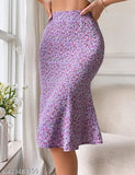Lavender pencil print bodycone skirt