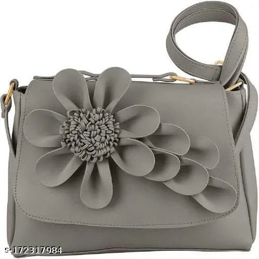 Gray embossed clutch bag, floral detailing, gold zipper