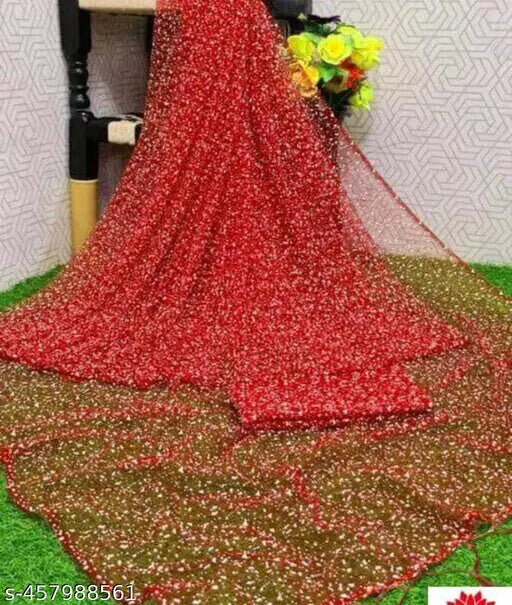 Printed net saree from India, free size with separate blouse piece