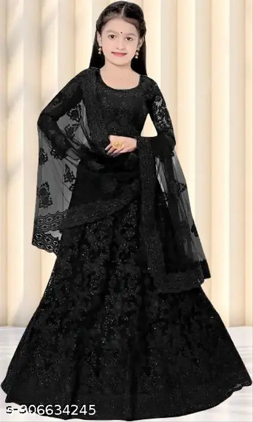 Style Hub Girls Net Semi-Stitched Lehenga Choli, embroidered top & net dupatta for traditional Indian wear, 3-15 years sizes, India origin